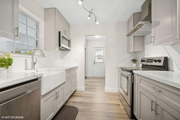 Interior, Kitchen, Stainless Steel Appliances, Wood Texture Flooring