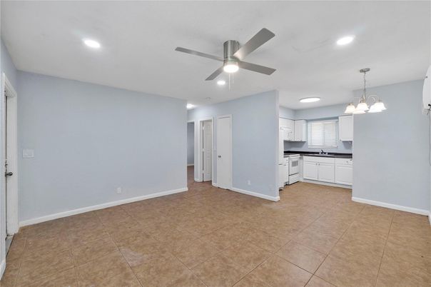 Empty room, Interior, Kitchen, Pendant Lights, Recessed Lighting