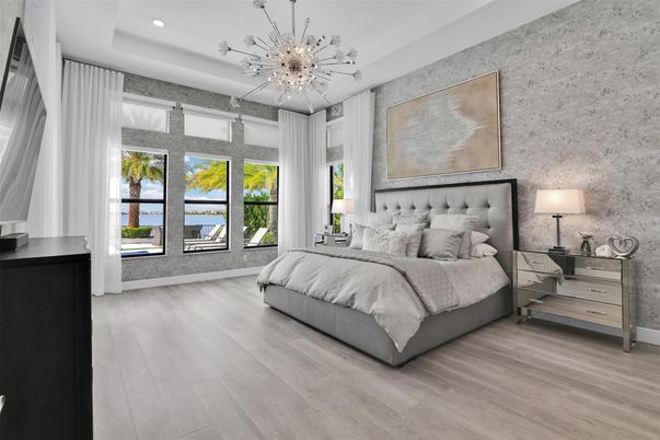 Bedroom, Interior, Recessed Lighting, Water, Wood Texture Flooring