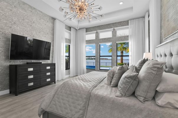 Bedroom, Interior, Recessed Lighting, Water, Wood Texture Flooring