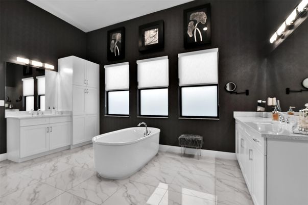 Bathroom, Dual Sink Vanities, Free Standing Baths, Interior, Marble