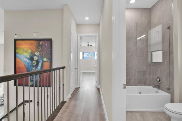 Bathroom, Interior, Recessed Lighting, Wood Texture Flooring
