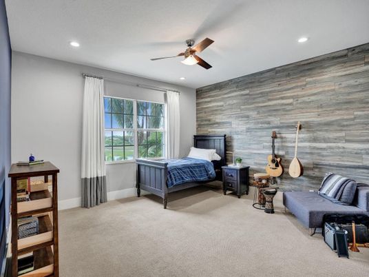 Bedroom, Interior, Recessed Lighting, Wooden Walls