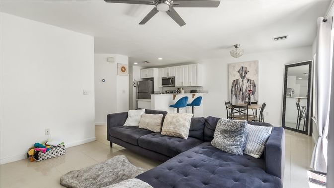 Dining room, Interior, Kitchen, Living room, Recessed Lighting, Stainless Steel Appliances
