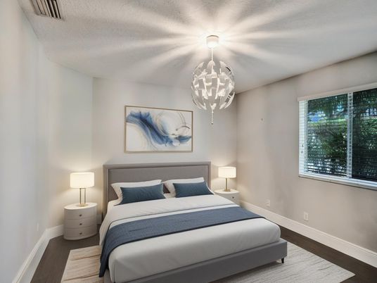 Bedroom, Chandelier, Interior, Wood Texture Flooring