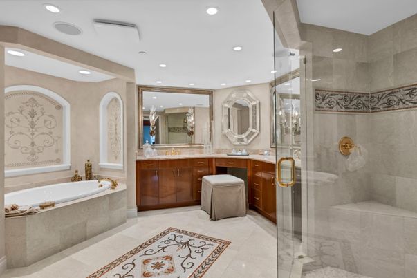 Bathroom, Dual Sink Vanities, Glass Shower, Interior, Recessed Lighting