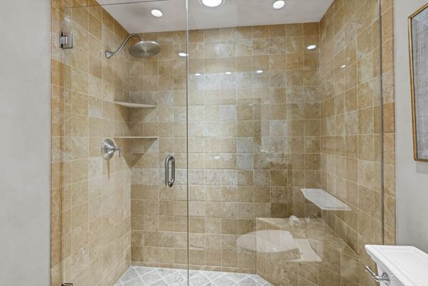 Bathroom, Glass Shower, Interior, Recessed Lighting