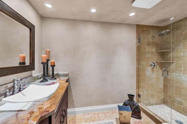 Bathroom, Glass Shower, Interior, Recessed Lighting