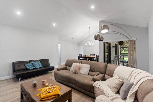 Chandelier, Dining room, Interior, Living room, Recessed Lighting, Wood Texture Flooring