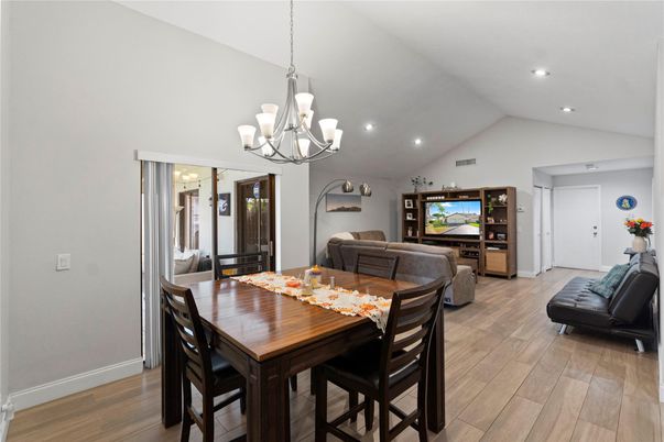 Chandelier, Dining room, Interior, Living room, Recessed Lighting, Wood Texture Flooring