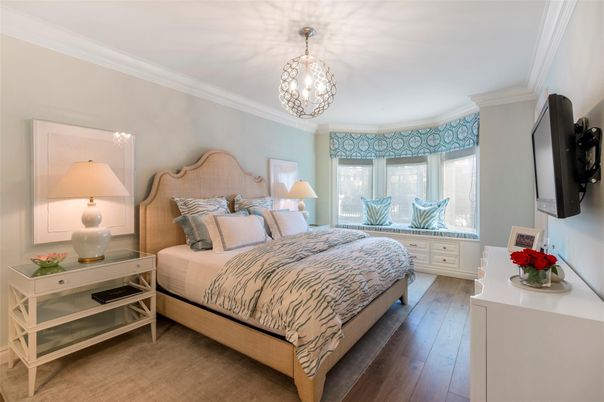 Bedroom, Interior, Pendant Lights, Wood Texture Flooring