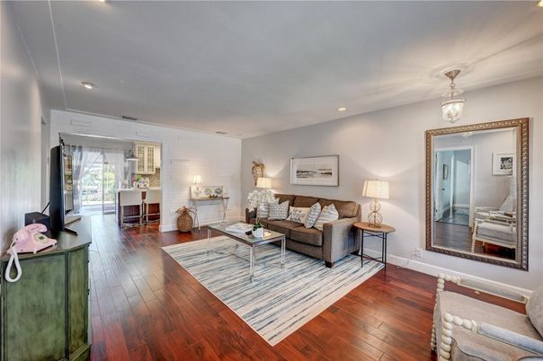 Dining room, Interior, Living room, Pendant Lights, Recessed Lighting, Wood Texture Flooring