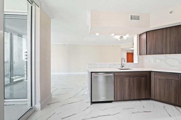 Interior, Kitchen, Marble, Recessed Lighting, Stainless Steel Appliances