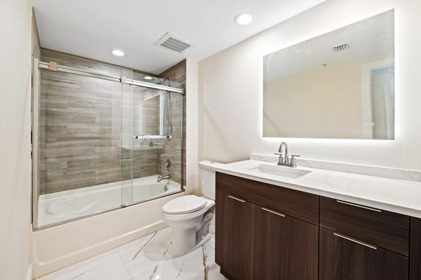 Bathroom, Glass Shower, Interior, Marble, Recessed Lighting