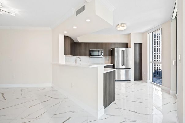 Interior, Kitchen, Marble, Recessed Lighting, Stainless Steel Appliances