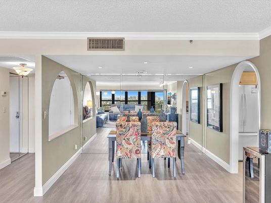 Dining room, Interior, Recessed Lighting, Water, Wood Texture Flooring