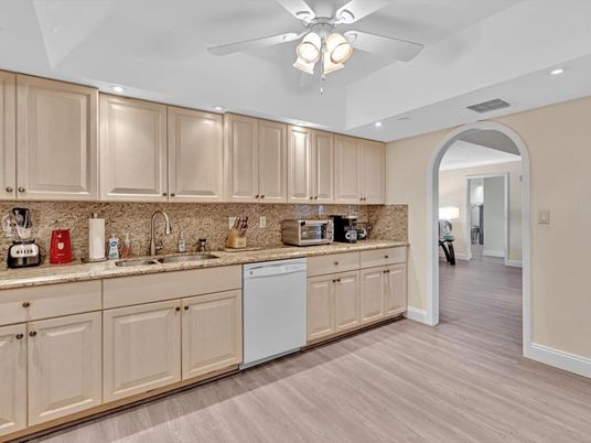 Interior, Kitchen, Recessed Lighting, Wood Texture Flooring