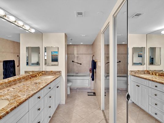 Bathroom, Dual Sink Vanities, Glass Shower, Interior, Recessed Lighting