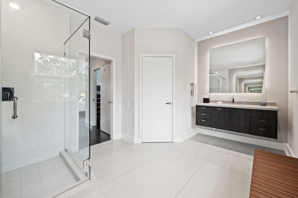 Bathroom, Dual Sink Vanities, Glass Shower, Interior, Recessed Lighting