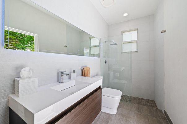 Bathroom, Glass Shower, Interior, Recessed Lighting