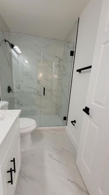Bathroom, Glass Shower, Interior, Marble, Marble Walls