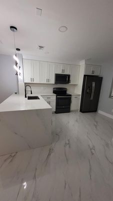 Interior, Kitchen, Marble, Pendant Lights, Recessed Lighting
