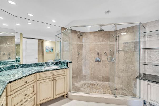 Bathroom, Glass Shower, Interior, Recessed Lighting
