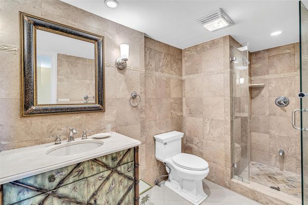 Bathroom, Glass Shower, Interior, Recessed Lighting