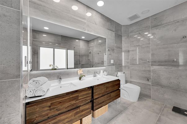 Bathroom, Glass Shower, Interior, Recessed Lighting