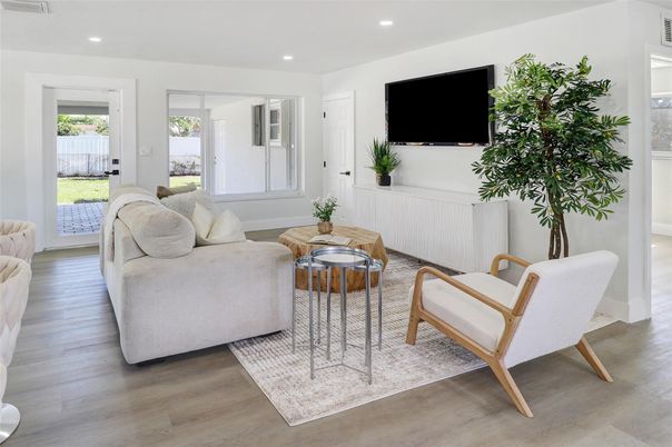 Interior, Living room, Recessed Lighting, Wood Texture Flooring