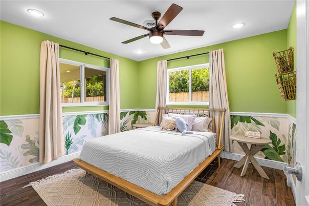 Bedroom, Interior, Recessed Lighting, Wood Texture Flooring