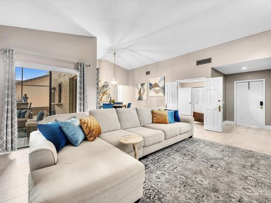 Dining room, Interior, Living room, Pendant Lights, Recessed Lighting, Wood Texture Flooring