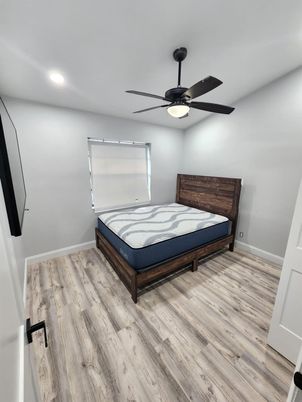 Bedroom, Interior, Recessed Lighting, Wood Texture Flooring