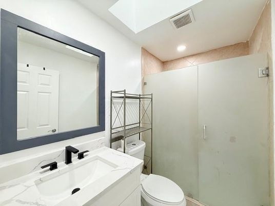 Bathroom, Glass Shower, Interior, Recessed Lighting