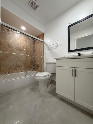 Bathroom, Glass Shower, Interior, Recessed Lighting