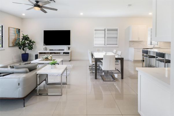 Dining room, Interior, Kitchen, Living room, Recessed Lighting