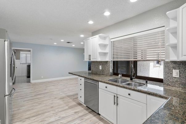 Interior, Kitchen, Recessed Lighting, Wood Texture Flooring