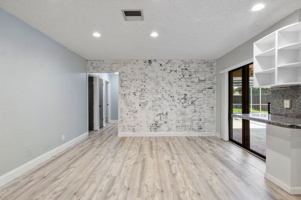 Empty room, Interior, Recessed Lighting, Wood Texture Flooring
