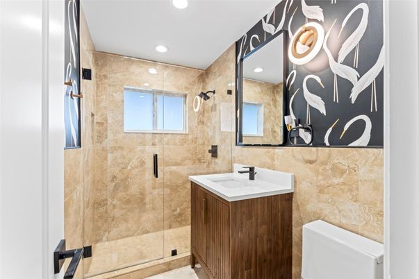 Bathroom, Glass Shower, Interior, Recessed Lighting