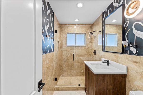 Bathroom, Glass Shower, Interior, Recessed Lighting