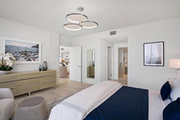 Bedroom, Interior, Pendant Lights, Wood Texture Flooring