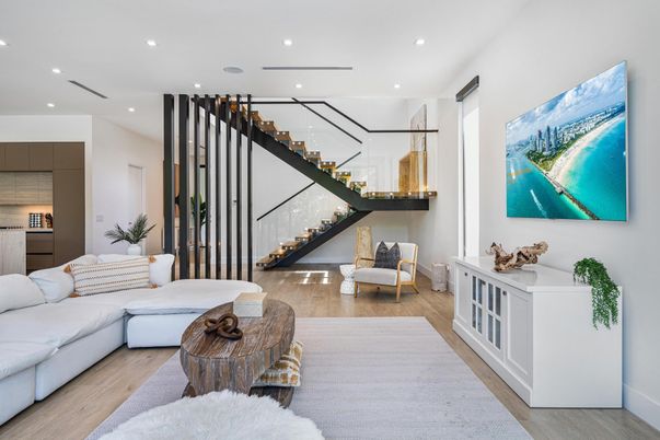 Interior, Living room, Recessed Lighting, Wood Texture Flooring