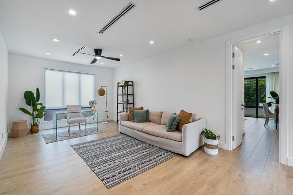 Home Office, Interior, Recessed Lighting, Wood Texture Flooring