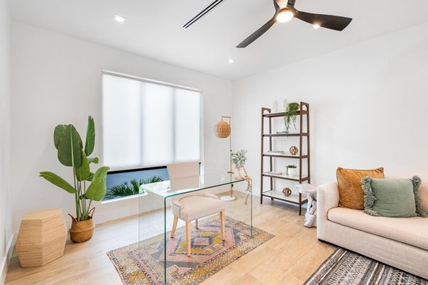 Home Office, Interior, Recessed Lighting, Wood Texture Flooring