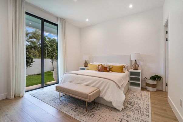 Bedroom, Interior, Recessed Lighting, Wood Texture Flooring