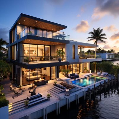 Exterior, Facade, Pool, Modern