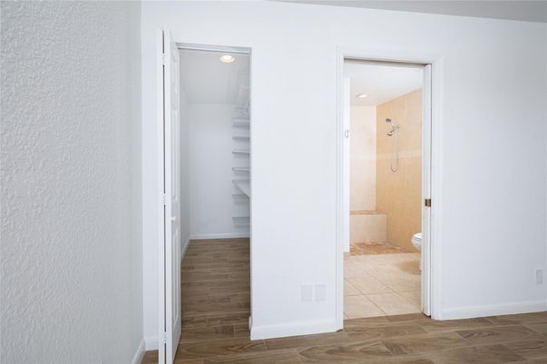 Bathroom, Interior, Recessed Lighting, Wood Texture Flooring