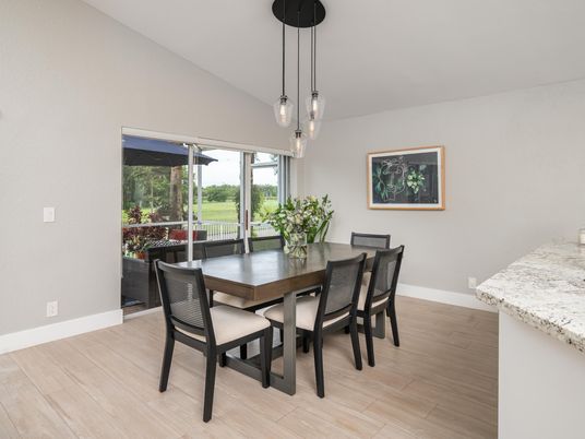 Dining room, Interior, Pendant Lights, Wood Texture Flooring