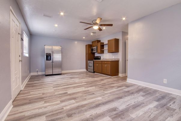 Interior, Kitchen, Recessed Lighting, Wood Texture Flooring