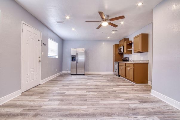 Interior, Kitchen, Recessed Lighting, Wood Texture Flooring